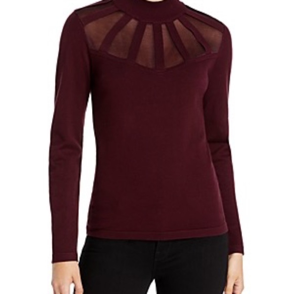 - Womens T Tahari Mock Neck Illusion Detail Sweater in Merlot Grape Sz Sm …